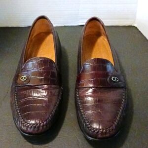 FLORSHEIM 18571 Men's 10.5  Crocodile Embossed Dress Loafers Brown Parma Slip On